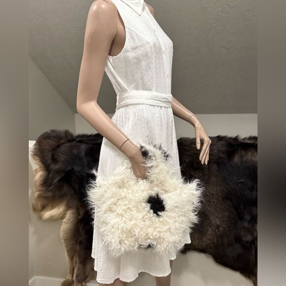 Natural Tigrado Curly Lamb Fur Tote/Handmade Shearling Top Handle Bag/Crossbody - Picture 11 of 16